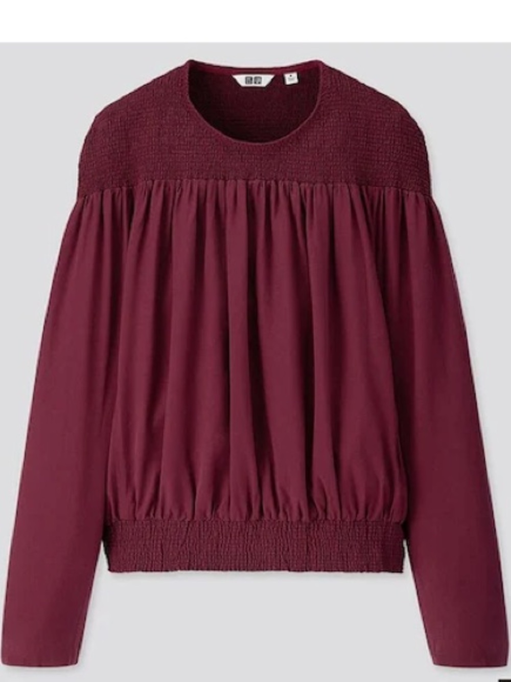 Uniqlo U Long Sleeve Smocked Blouse, Burgundy - Medium